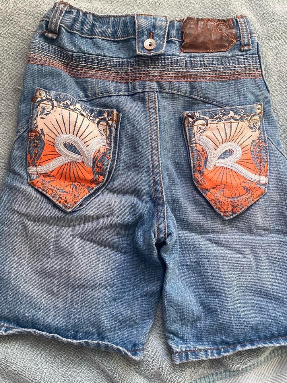 Rocawear Blue Denim Kids Shorts with Orange Pocket Panels
